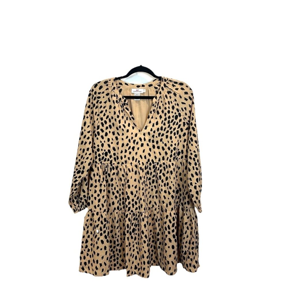 Vineyard Vines Small Leopard Print Tiered‎ Dress Long Sleeve Pullover